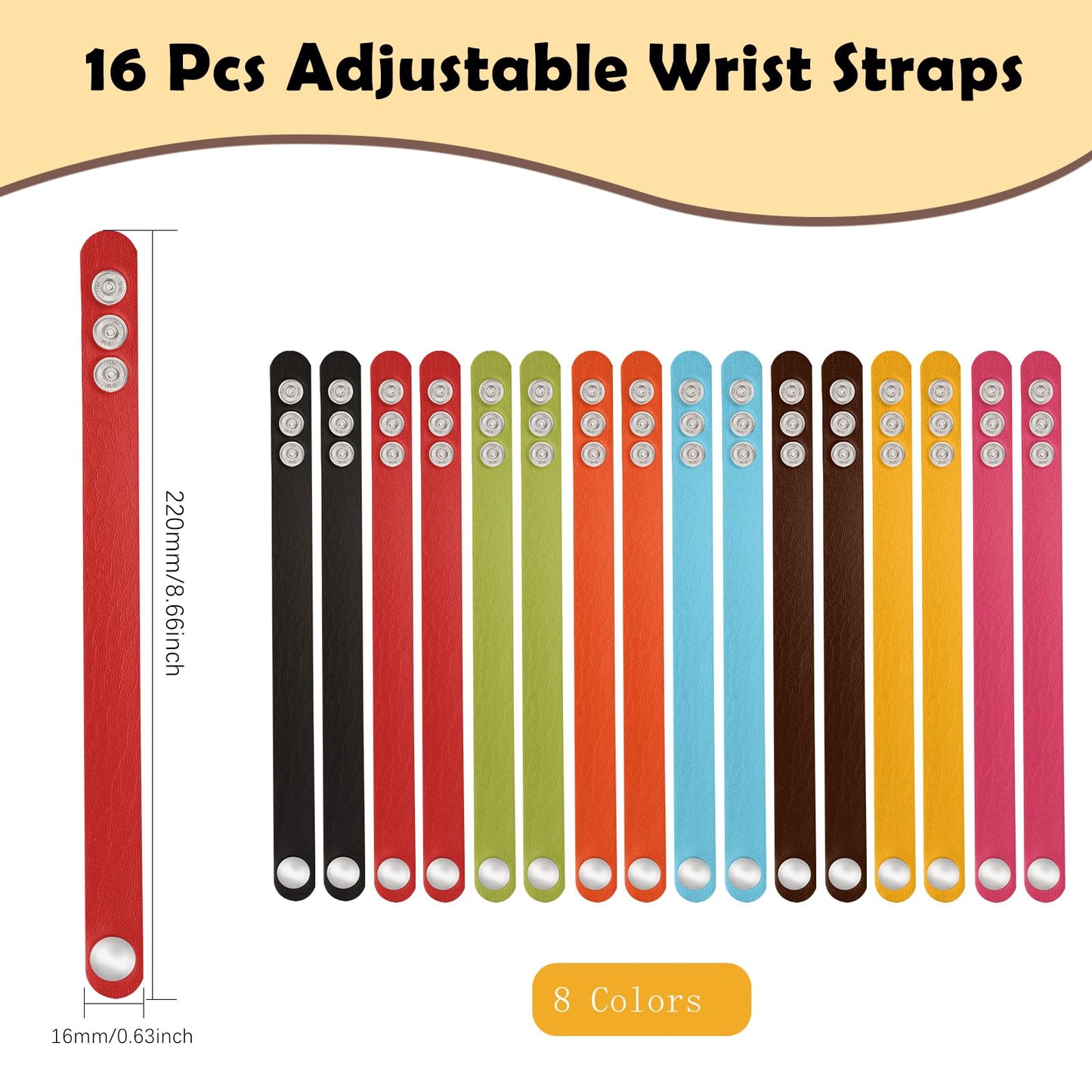 DANUDON 16 Pcs Leather Bracelet Blanks, Leather Snap Bracelets for Stamping Engraving Adjustable Plain PU Wristband Snap Bracelets Leather Cuff Bracelets for Men Women