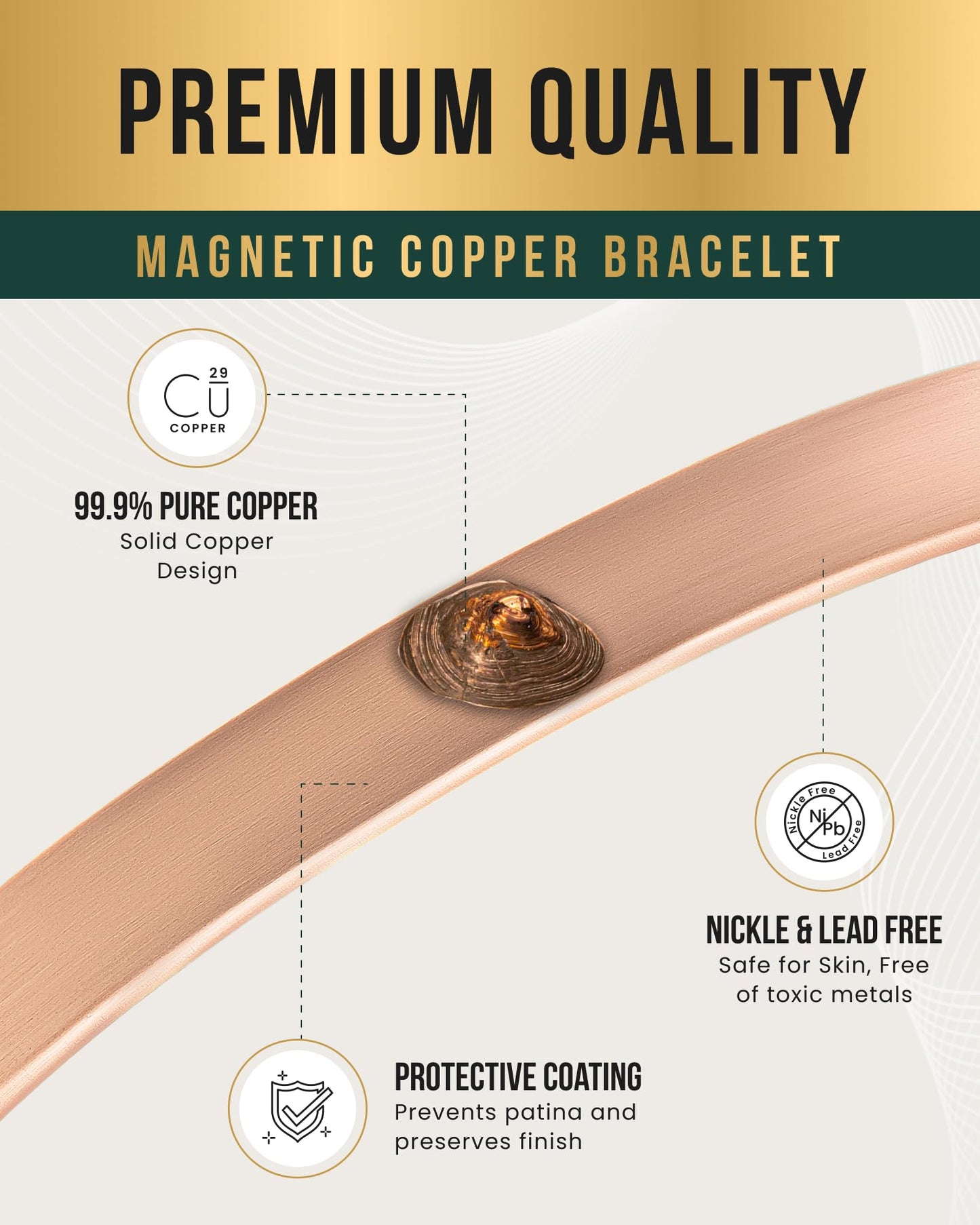 MagnetRX® Magnetic Copper Bracelet Cuff – Elegant Pure Copper Bangle – Unisex Magnetic Bracelets for Men & Women (Large)