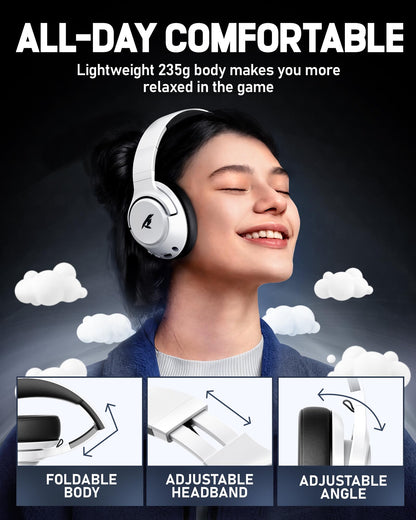 Wireless Gaming Headset for Nintendo Switch丨OLED丨Lite,2.4Ghz USB & Type-C， Bluetooth 5.4 Gaming Headphones with Noise Cancelling Microphone, 40Hr Battery, for PS5, PS4, PC, Mac （White and Black ）
