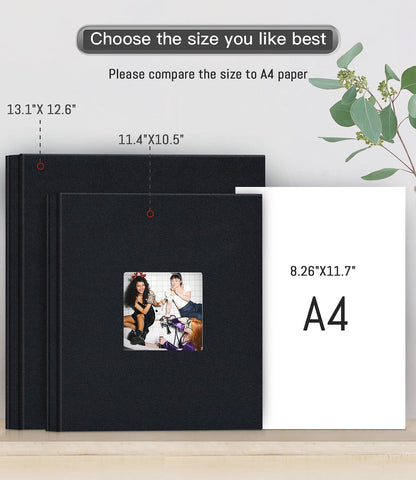 Popotop Photo Album Self Adhesive with Picture Display Window,40 Pages DIY Scrapbooking Supplies Kit for 4x6 8x10 Picture,Linen Cover Memory Book for Baby Wedding, with Scraper and Metallic Pen