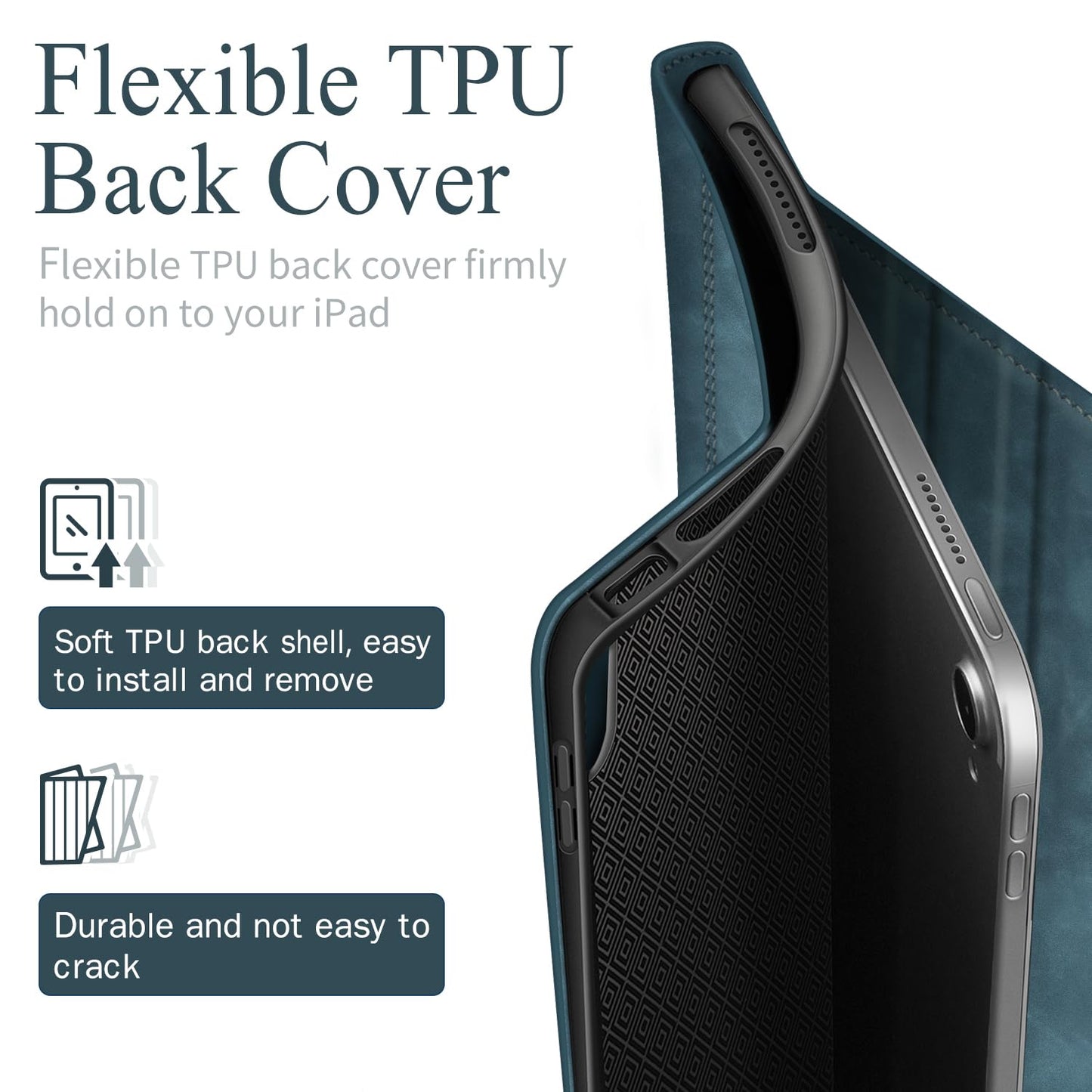 Antbox Case for iPad (A16) 11th (11'')/ 10th Generation (10.9'') High Grade Skin-Touch Vegan Leather with Built-in Pencil Holder Auto Sleep/Wake Function (Blue)
