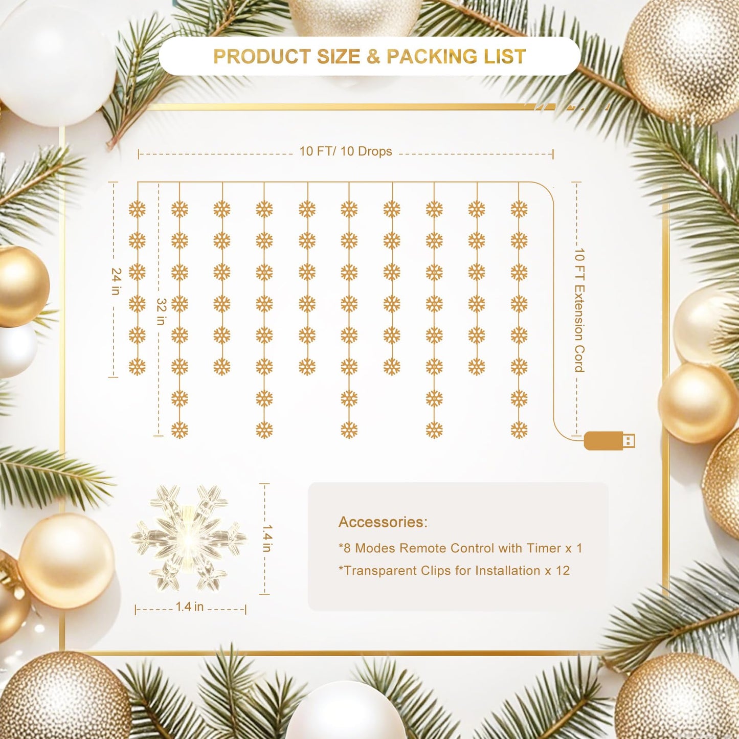Patioman Snowflake Curtain Lights, Warm White Window Lights 70 Snowflakes Hanging Light with Remote Fairy Led Twinkle String Lights Home Bedroom Wall Décor for Christmas, Wedding, Party, Birthday