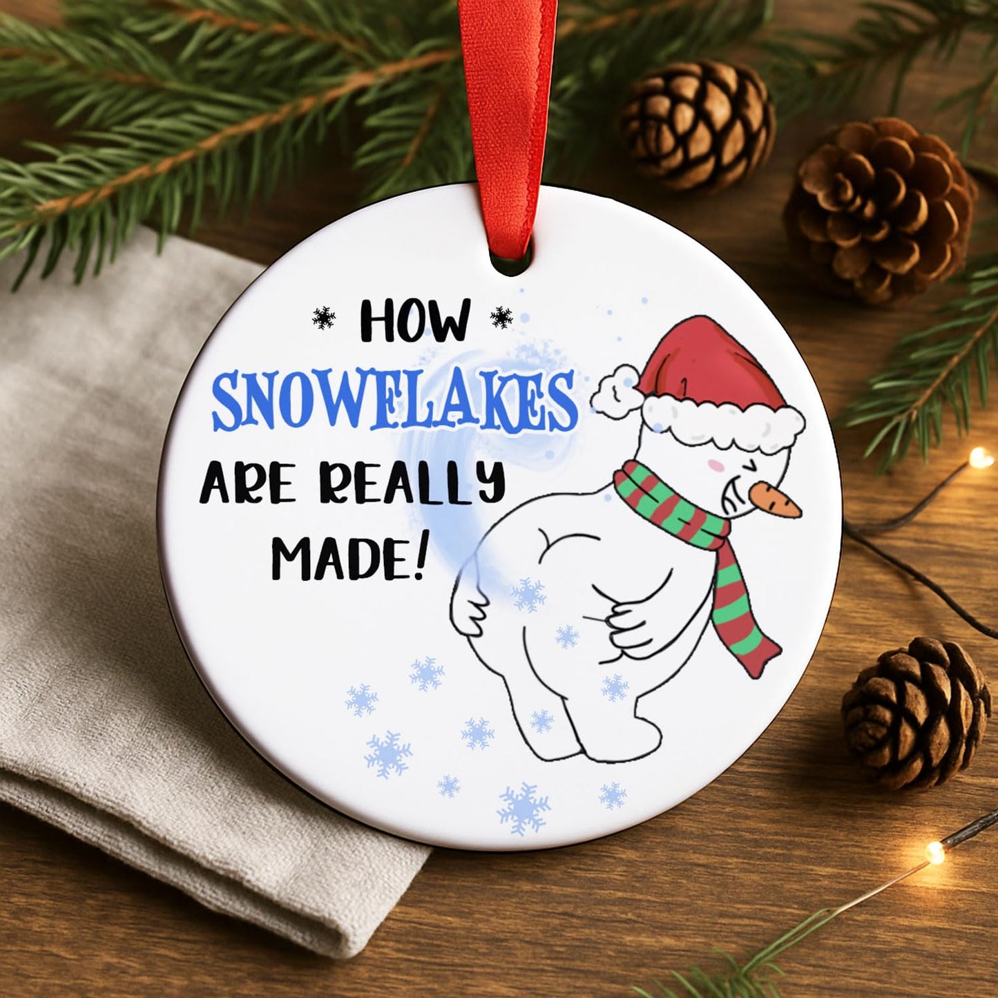Funny Snowman Christmas Ornament, How Snowflakes are Really Made Gag Ornament 2026, White Elephant Gifts for Adults, Hilarious Fart Joke Holiday Tree Decoration for Men Women