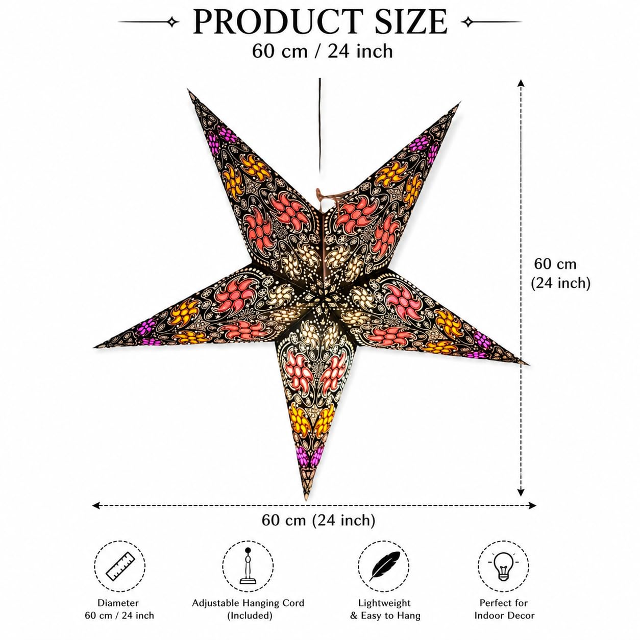 Yepsio Paper Star Lantern Lampshade, 24 inch, Hanging Decorations for Christmas, Wedding, Home, Party (Red, Black, Multi)