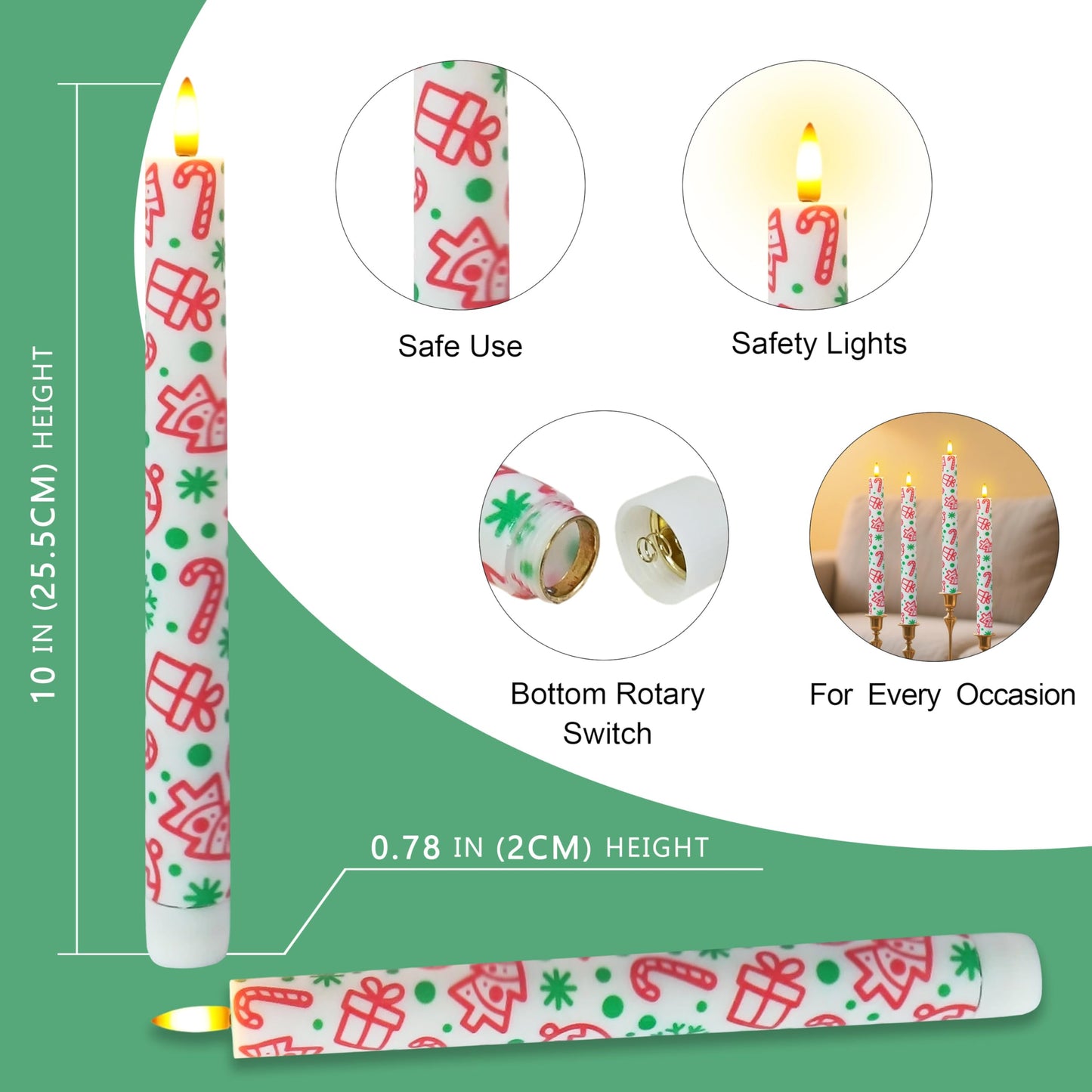 SEUCRWAX 10 Inch Flameless Taper Candles,LED Candlesticks Battery Operated with 10-Key Remote and Timer,4p Flame Lights for Wedding Decoration Party(Gift)