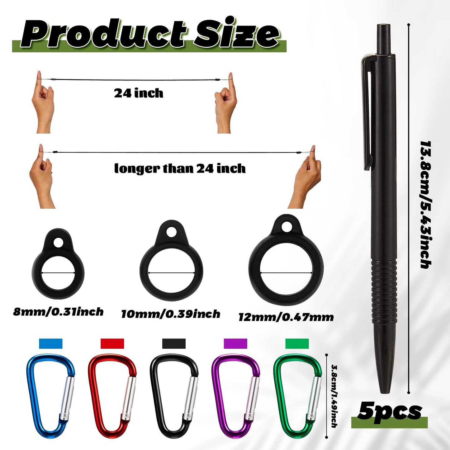Lewtemi 5 Sets 24 Inch Pen Leash Tether for Clipboard Lanyard Holder Anti-Lost Pen Holder with Silicone Ring, Stylus Tether for Tablet Pens for Office Warehouse Supplies(Black, Classic Style)