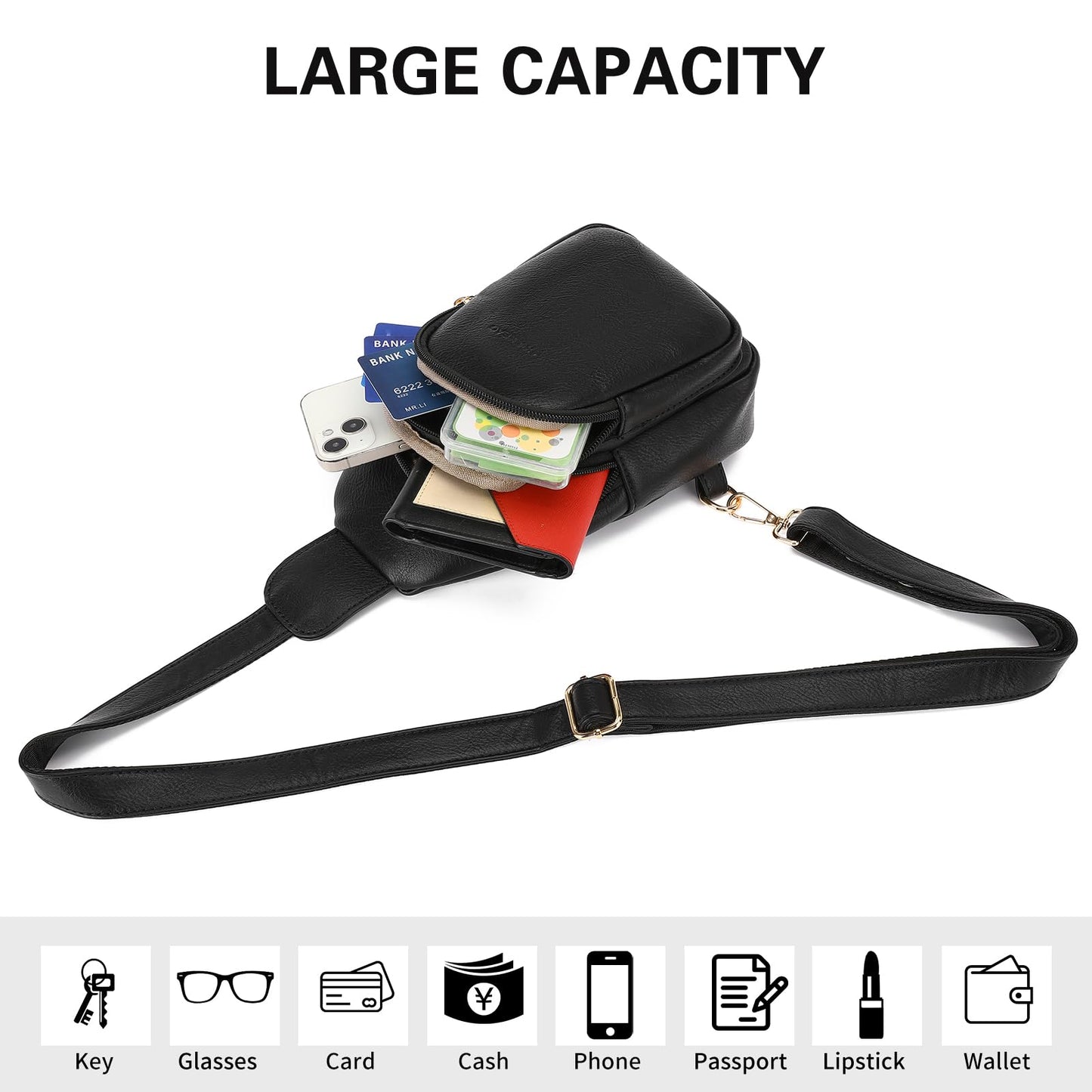 GAEKEAO Sling Bag for Women Small Cross Body Fanny Packs Trendy Chest Bag for Travel, Vegan Leather with Adjustable Strap