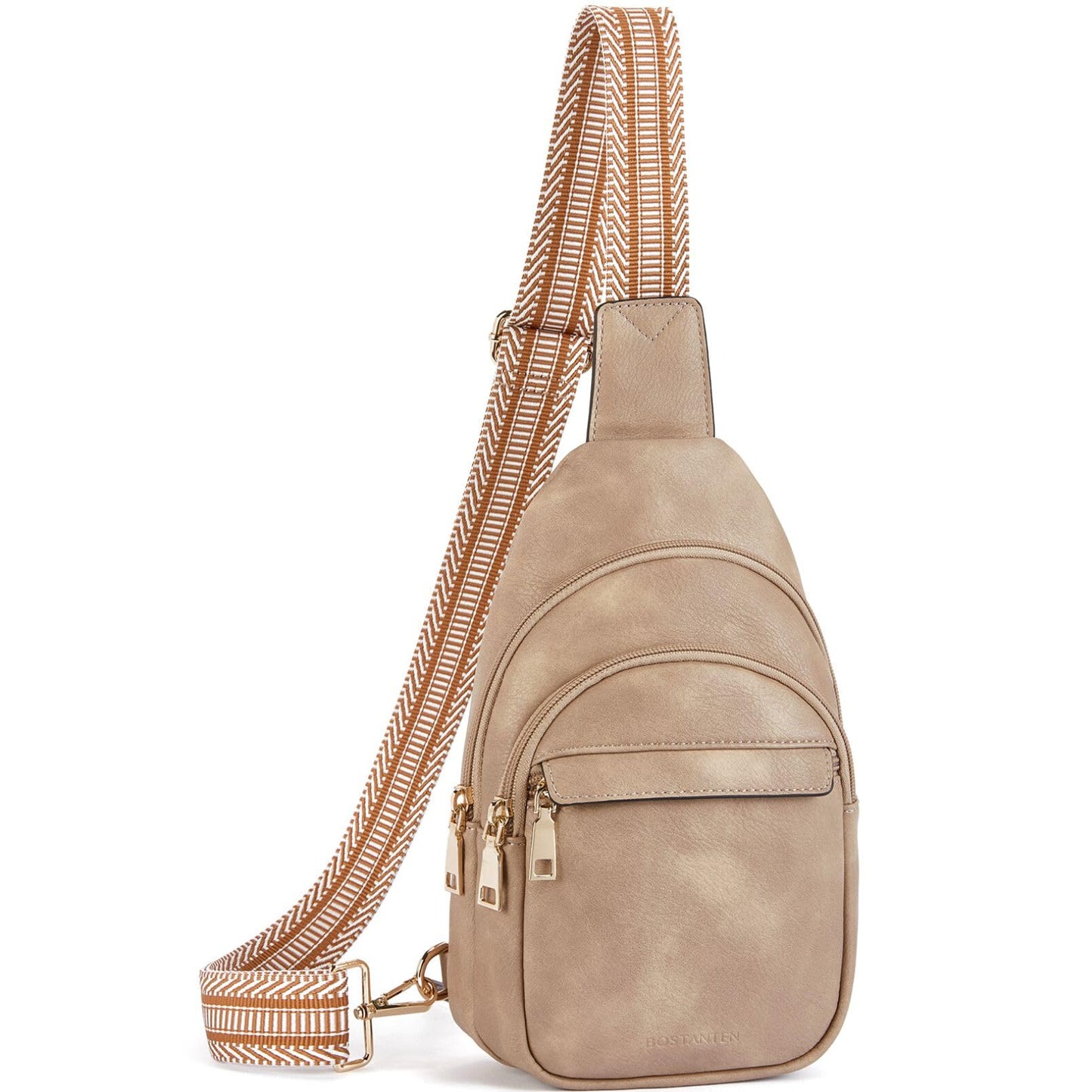 BOSTANTEN Small Sling Bag for Women Leather Crossbody Bags Fanny Pack Chest Bag for Travel, Light Brown