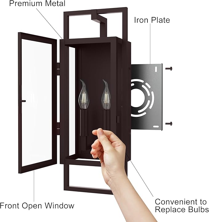 𝟐𝟏.𝟒𝟔𝐈𝐍 Oil Rubbed Bronze Outdoor Wall Sconce, Large Exterior Lighting Fixtures 2-Light, Waterproof Dusk to Dawn Outdoor Wall Light, Modern Outside Sconce Lights for Porch Garage