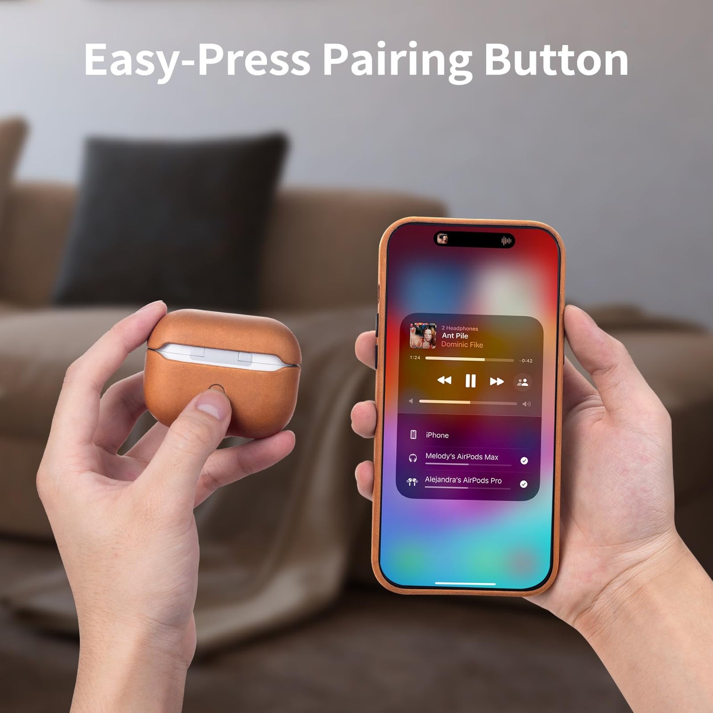 Belemay for AirPods Pro (2nd Generation) Case – Premium Crazy Horse Leather - Rich Patina- Secure Grip - Compatible with MagSafe and Wireless Charging - Compatible with Airpods Pro 2 Case - Tan