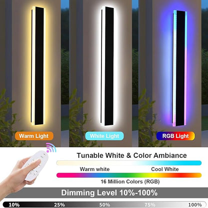 2 Pack Modern RGB Led Wall Lights Fixture, 40 inch Outdoor Long Wall Light, Dimmable Wall Mounted Light Fixtures, Exterior Long Linear Lighting for Patio, Garage, Porch, Front Door