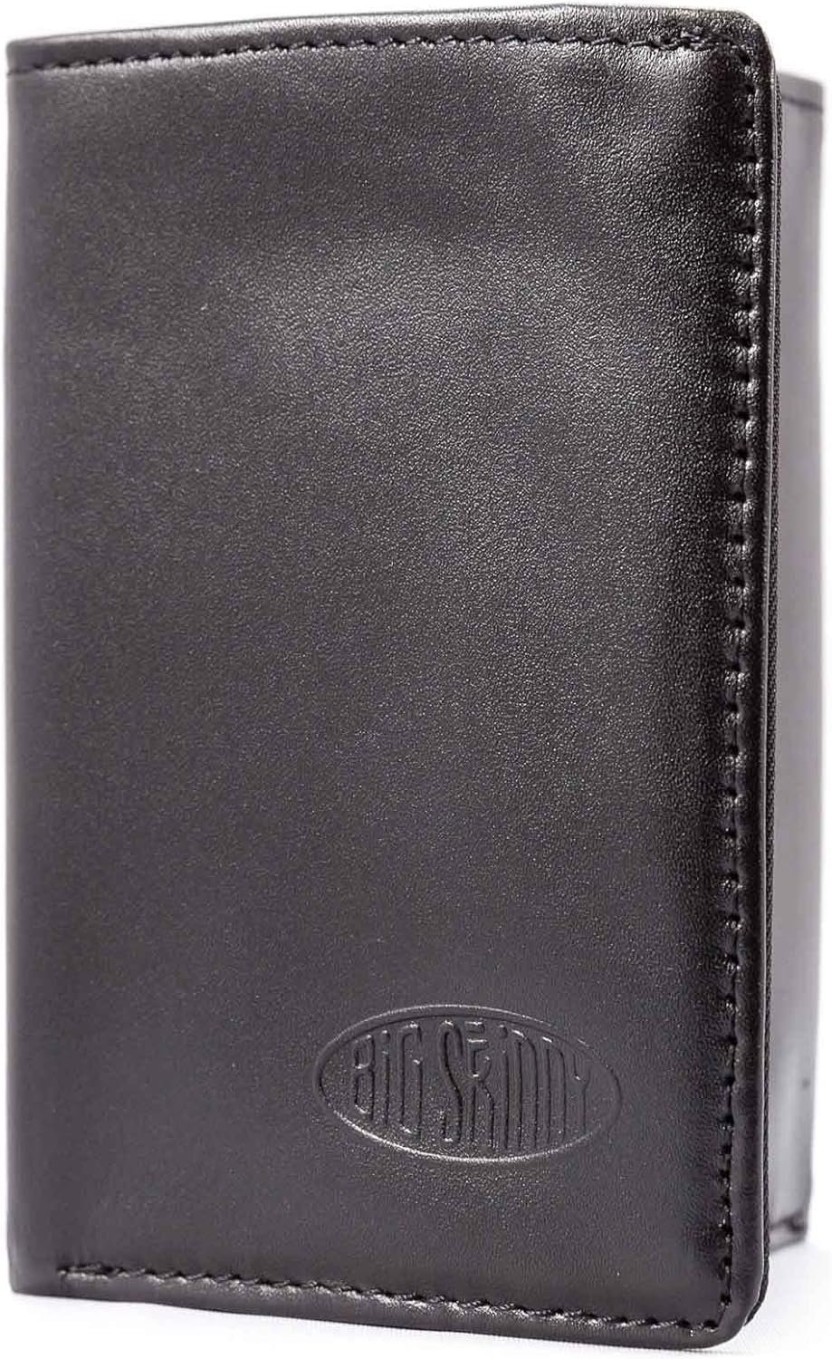 Big Skinny Men's Tri-Fold Leather Slim Wallet, Holds Up to 25 Cards, Black