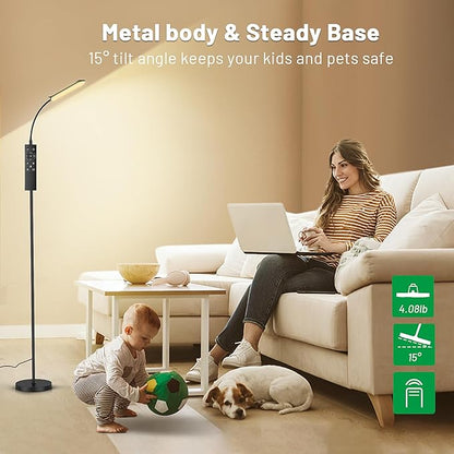 Dimmable LED Floor Lamp, Super Bright Reading Lamps Floor Standing lamp with Remote & Touch Control, Stepless Dimming & 2700K-6500K Color Temperature, for Living Room Bedroom Office, Black