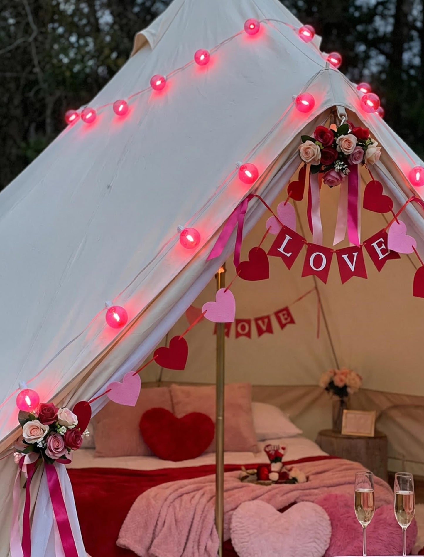 50Ft Valentine's Day Outdoor String Lights, G40 Valentines Day Decorations Lights with 27 LED Pink Shatterproof Bulbs(2 Spare), Hanging Globe Patio Lights for Outside Party Wedding Porch Backyard