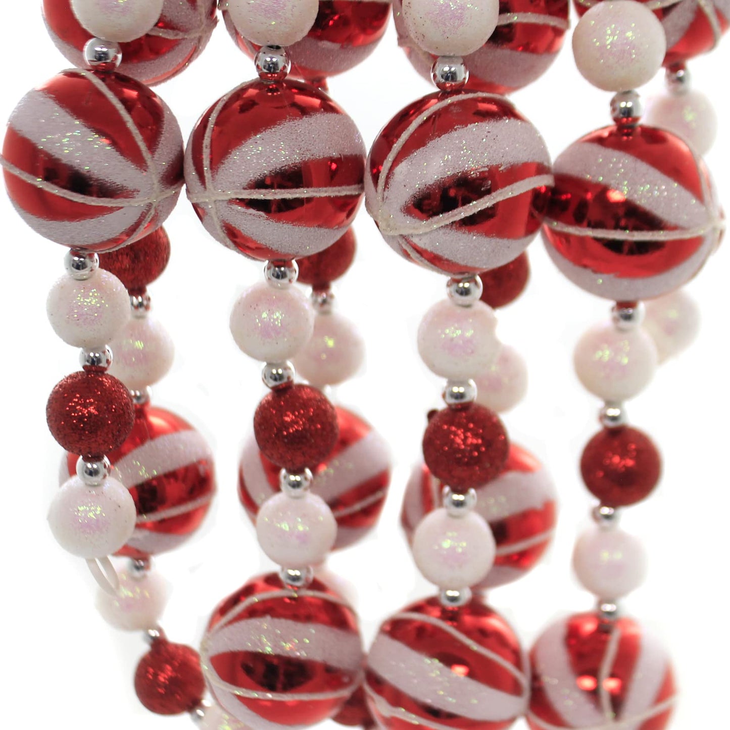 6-Foot Red and White Glitter Candy Ball Garland