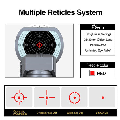 CVLIFE Reflex Sight, 1x28x40mm Red Dot Sight, 4 Adjustable Reticles Sight for 20mm Picatinny Rail, Red Dot Optics, Absolute Co-Witness Silver