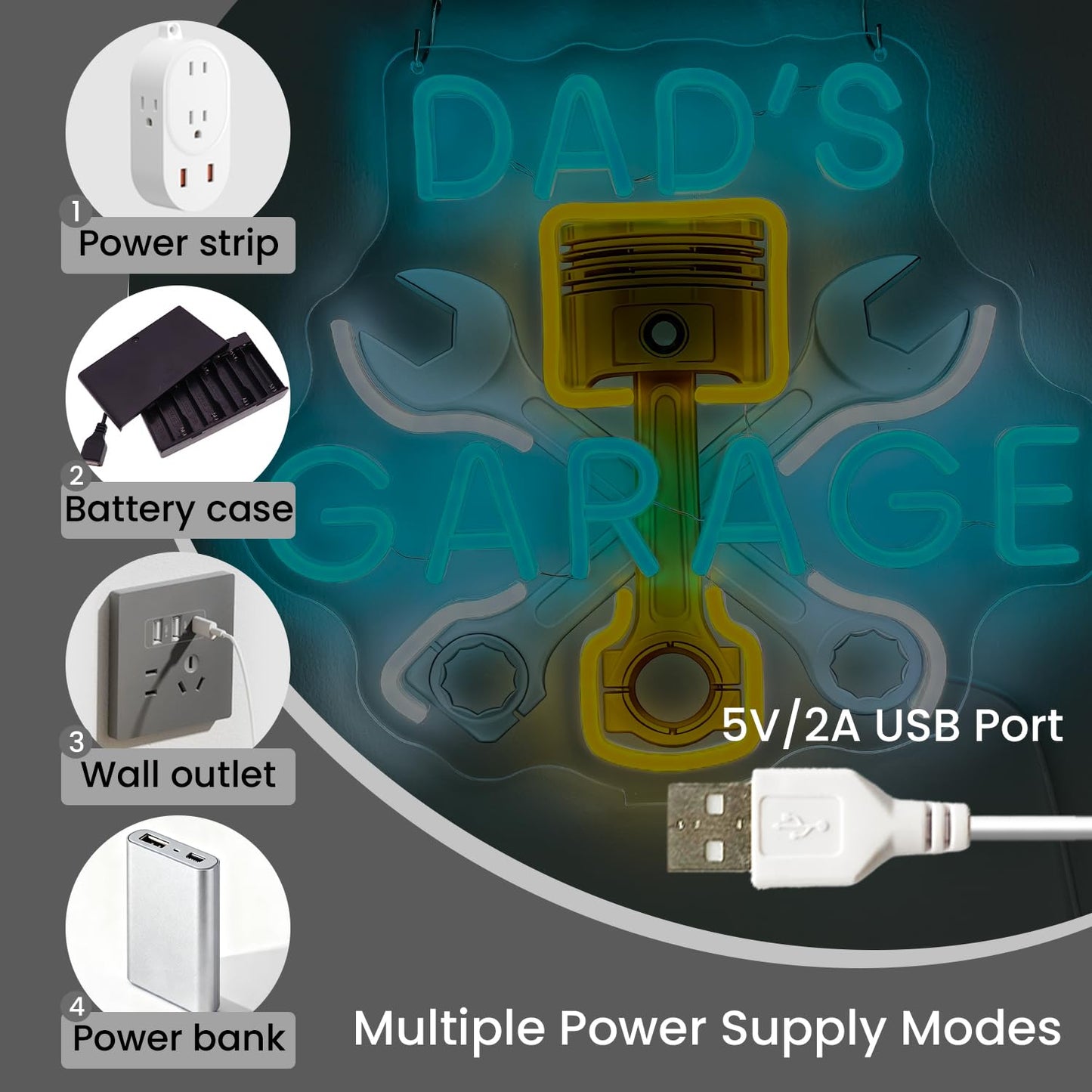 Dads Garage Neon Sign Workshop Light Up Signs Lighted Car Neon Signs with Base for Bedroom Dorm Garage Man Cave Home Bar Theater Game Room Repair Shop Wall Tabletop Decor Art Gifts