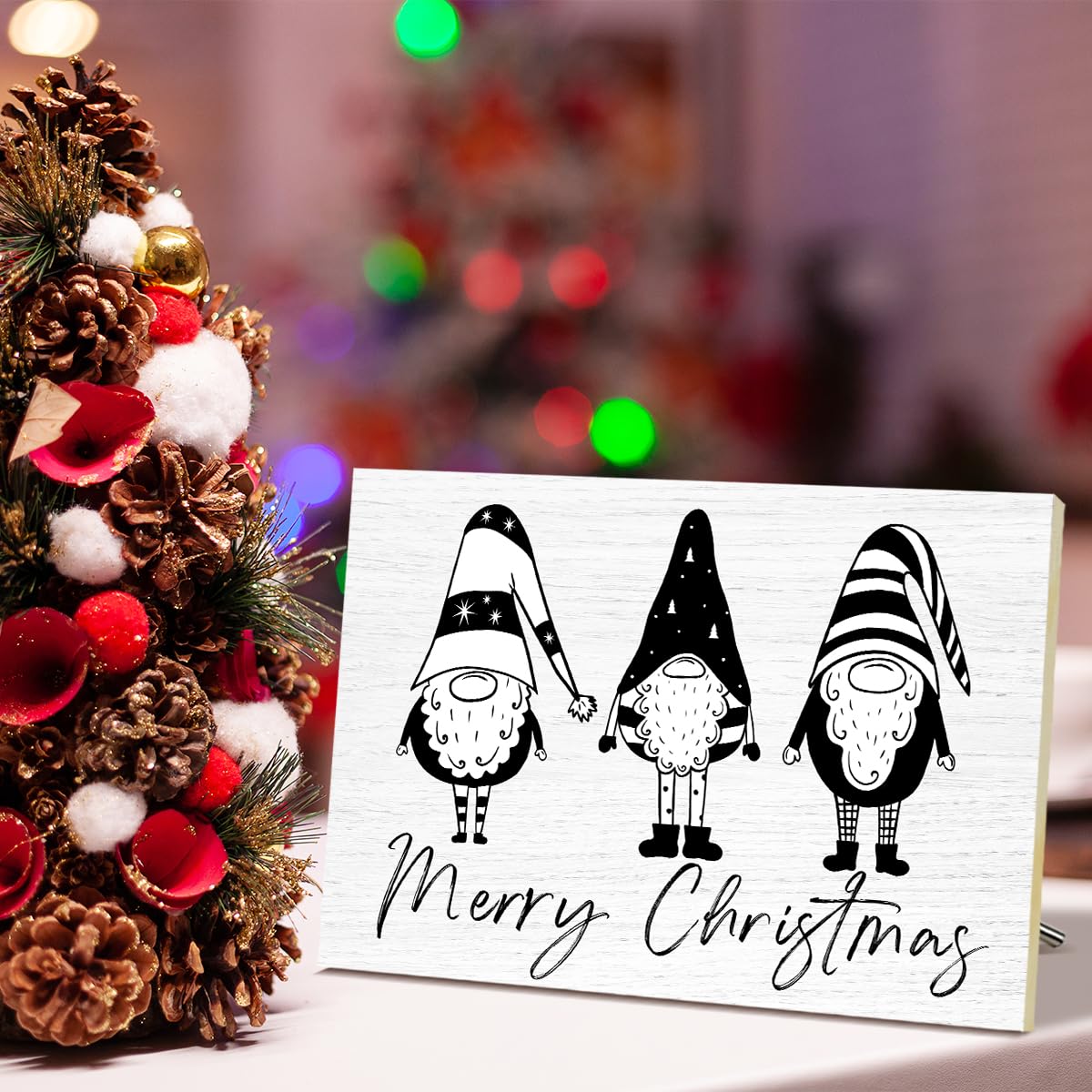 Santa Claus Merry Christmas Signs for Wall Decorations Wood Tabletop Decor for Table Desk Mantle Shelf Wall Art Party Kitchen - JK0392