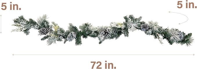 Fraser Hill Farm 6-Ft. Christmas Snow Flocked Garland with Pinecones Perfect for Door, Window, Wall, or Fireplace, Festive Holiday Decor