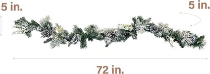 Fraser Hill Farm 6-Ft. Christmas Snow Flocked Garland with Pinecones Perfect for Door, Window, Wall, or Fireplace, Festive Holiday Decor