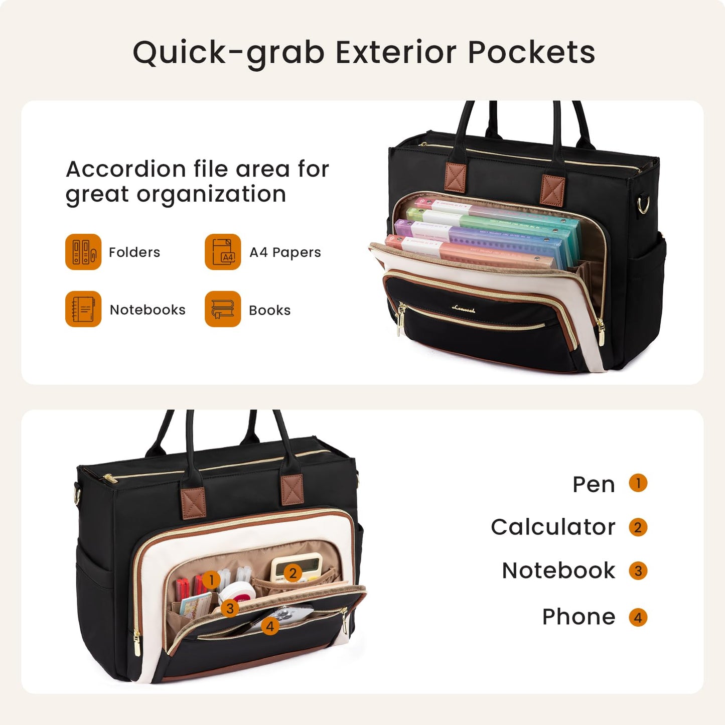 LOVEVOOK Teacher Tote Bag for Women,Laptop bag with Large Cup Holder,Work bag with Accordion File Organizer Pocket,Multi-Pockets Professional Diaper Bag Nurse Bag,Handbag Purse for Work,College,Daily