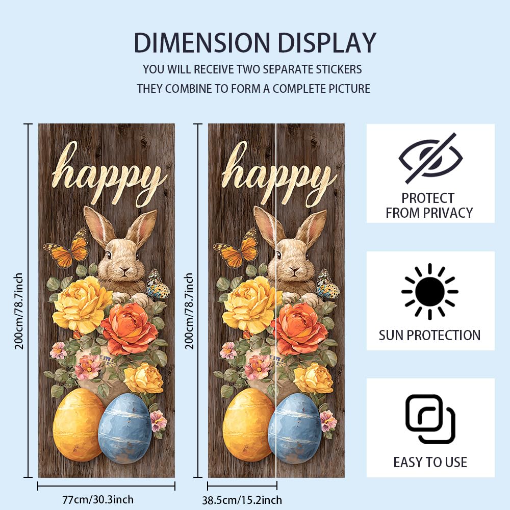 WDESYADMS PVC Self Adhesive Door Sticker 30.3x78.7 Inch Easter Bunny with Flowers and Eggs Design Peel and Stick Decorative Door Decal for Bedroom Living Room Entryway Spring Home Decor