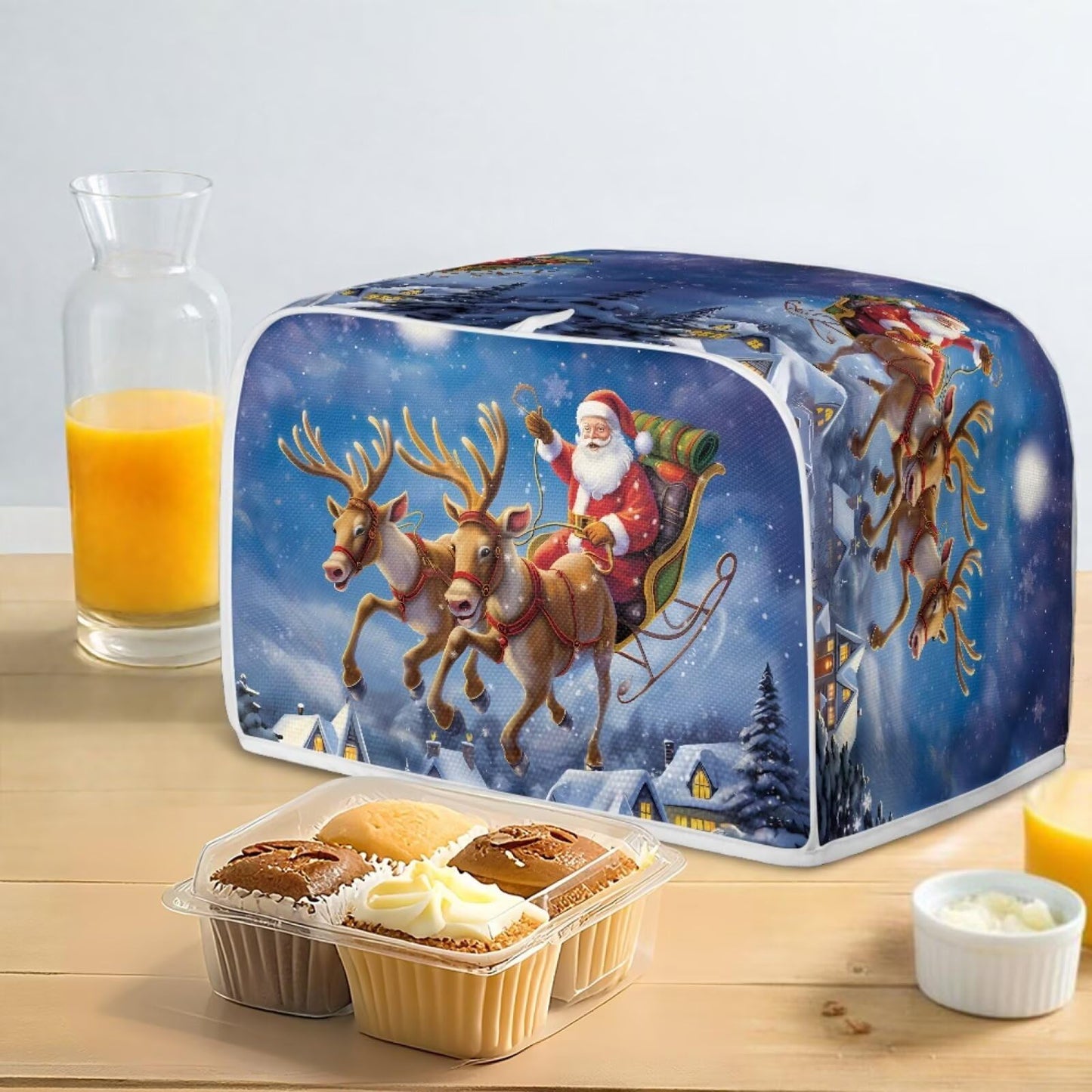 ASQVTIFE Christmas Santa Claus Toaster Cover 4 Slice for Kitchen Toaster Christmas Ornament Small Appliance Dust Cover Toaster Oven Covers for Kitchen Counter Bread Machine Oven Dust Covers