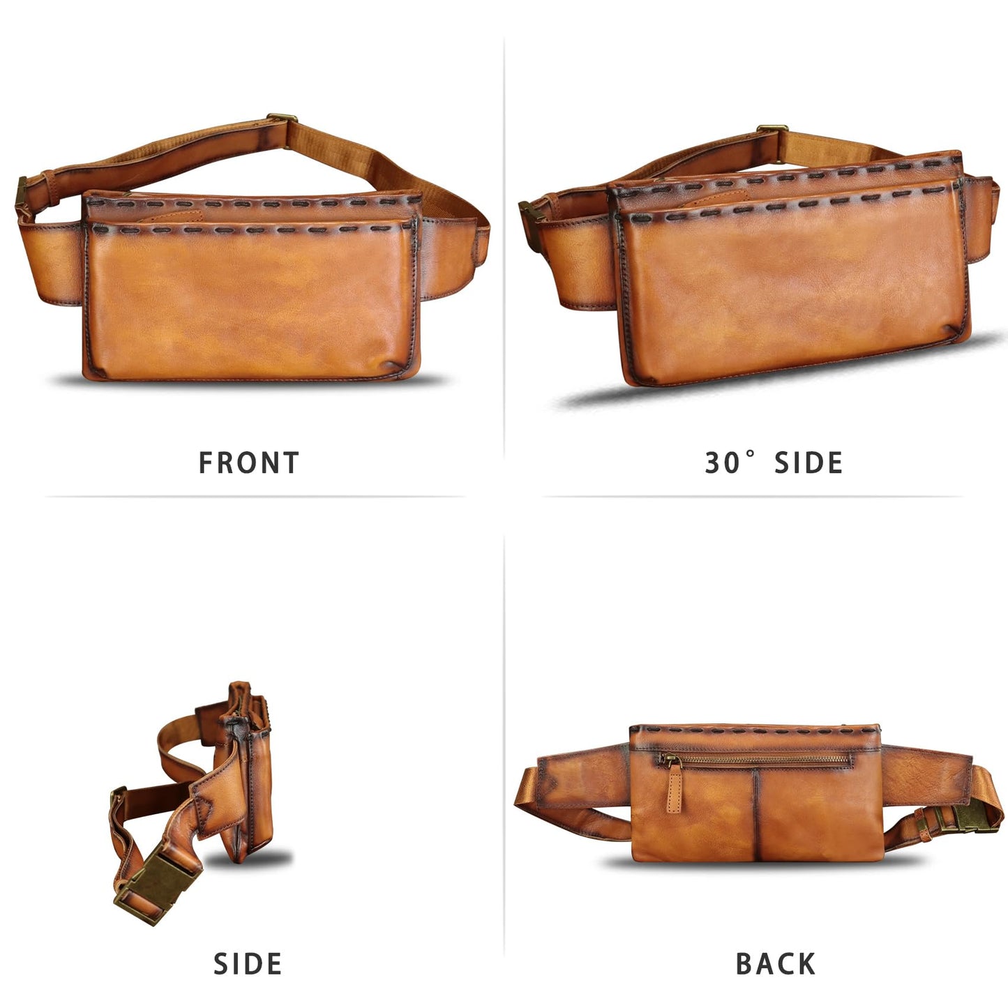 Genuine Leather Waist Bag Fanny Packs for Women and Men Real Leather Small Crossbody Chest Purses (Brown)