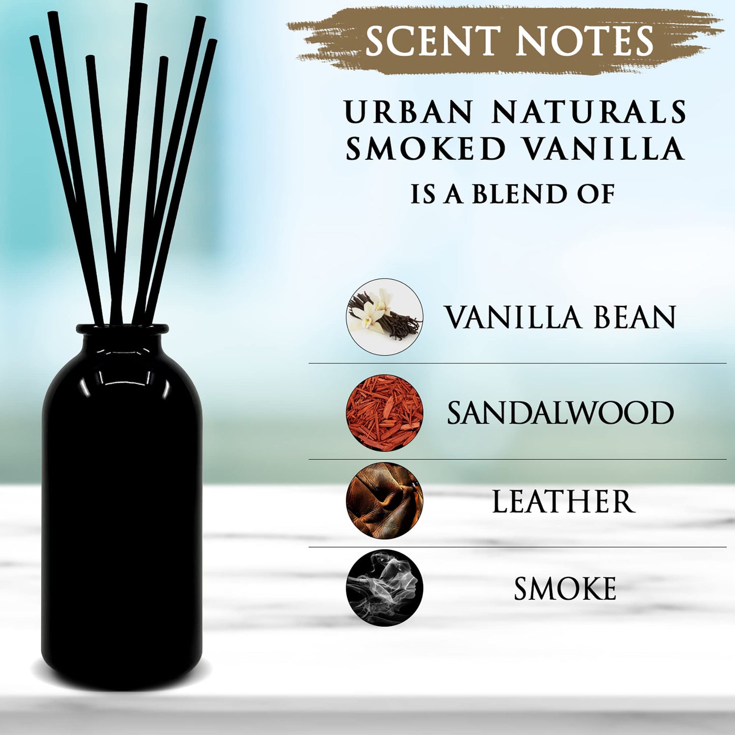 Urban Naturals Smoked Vanilla Reed Diffuser Set with Vanilla Bean, Sandalwood & Leather | Made in the USA