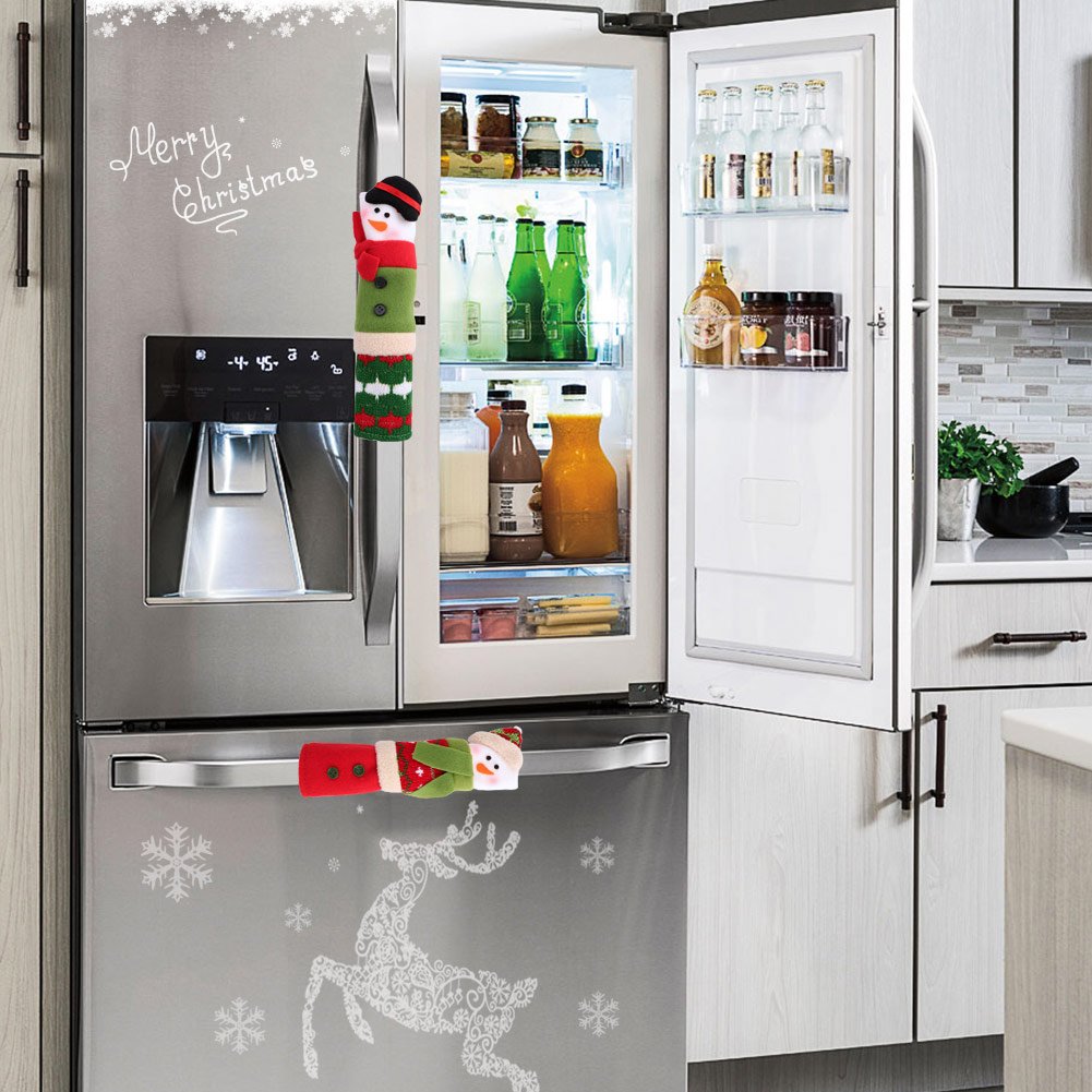 OurWarm Christmas Fridge Handle Covers Set of 3, Adorable Snowman Kitchen Appliance Handle Covers Microwave Oven Or Dishwasher Handle Covers Protector for Christmas Decorations