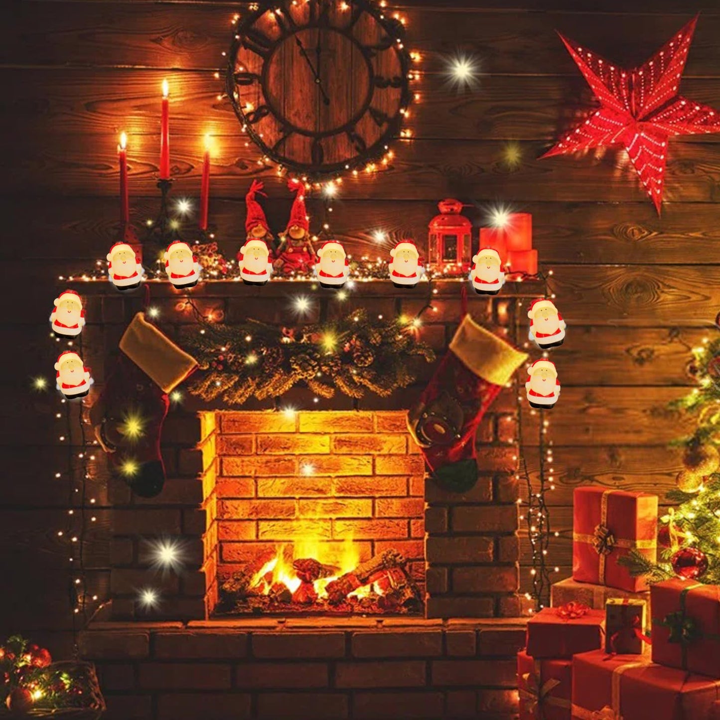 Christmas Santa String Lights, 8.5Ft Christmas Decorations Lights Outdoor with 10 Santa Claus Lights, Plug in Christmas Fairy Lights Waterproof for Indoor Xmas Tree Window Patio Garden Bedroom Decor