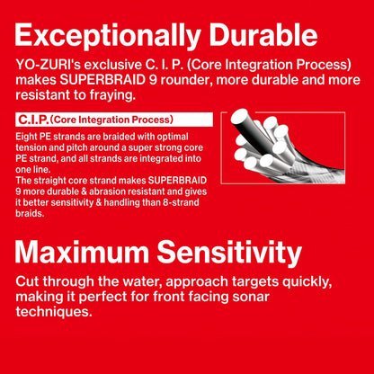 YO-Zuri SUPERBRAID 9 - Floating Braided Fishing LINE, 330 YD, 5 Color, 40 LB