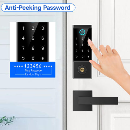 BEBASIA APP Control Fingerprint Lock with Handle, Heavy Duty Smart Keyless Entry Front Door Lock Set, Keypad Deadbolt with Lever Handles, Smart Locks for Front Door, Anti-Peeping Password Black