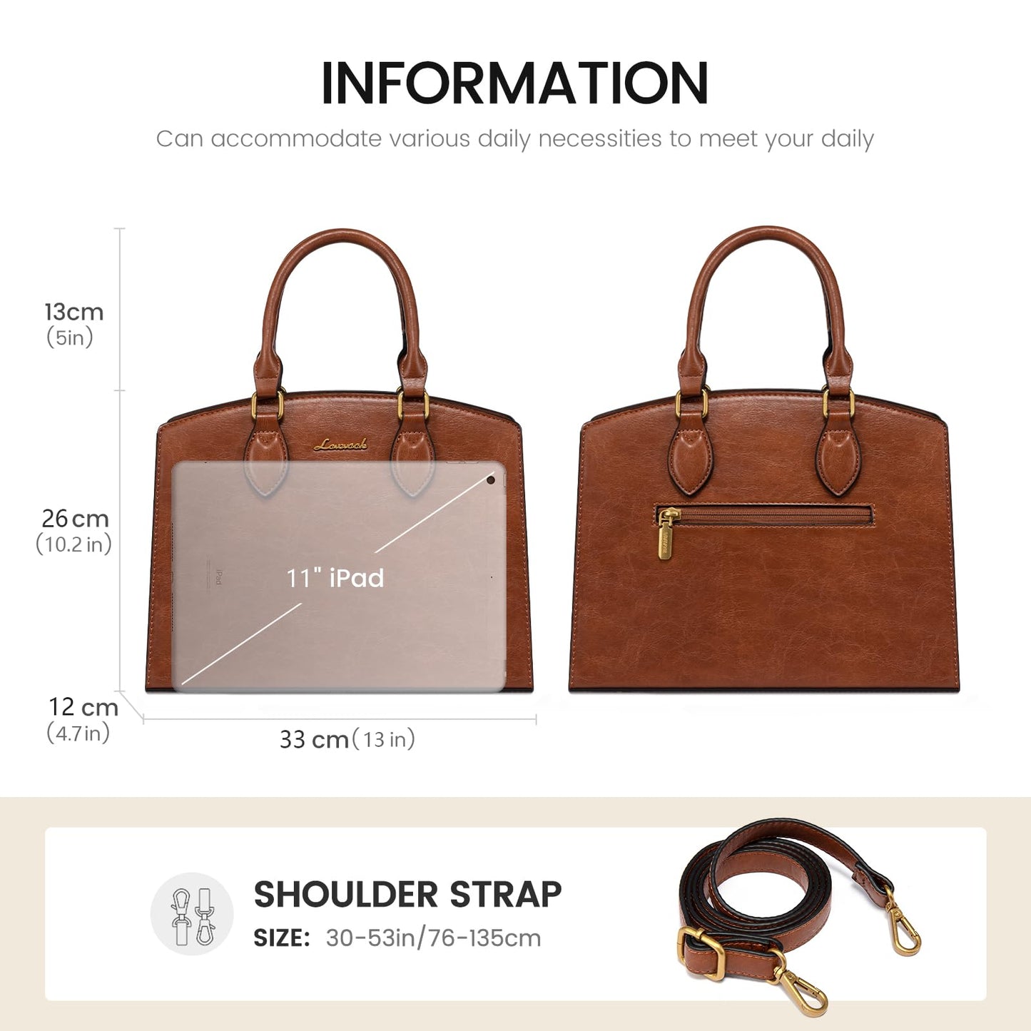 LOVEVOOK Purse Handbag for Women, Vintage Tote Shoulder Bag Trendy, PU Leather Satchel Bag, Medium Ladies Hand Bag Brown