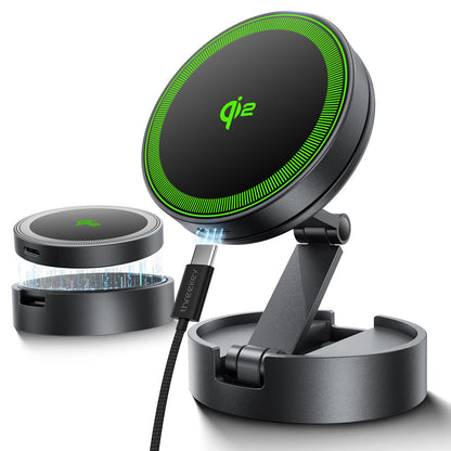 THREEKEY Qi2 Certified MagSafe Car Mount Charger,Car Wireless Charger,15W Magnetic Charger Fast Charging,Retractable Phone Holder with 360°Rotation,Car Mount for iPhone17-12&Galaxy S25 Ultra
