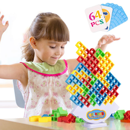 LIMYIOM 64Pcs Tetra Tower Game, Family Board for 2 Players Family Games, Building Blocks Stacking Balance Games Toys for Kids, Adults, Friends, Classroom, Family and Travel Party