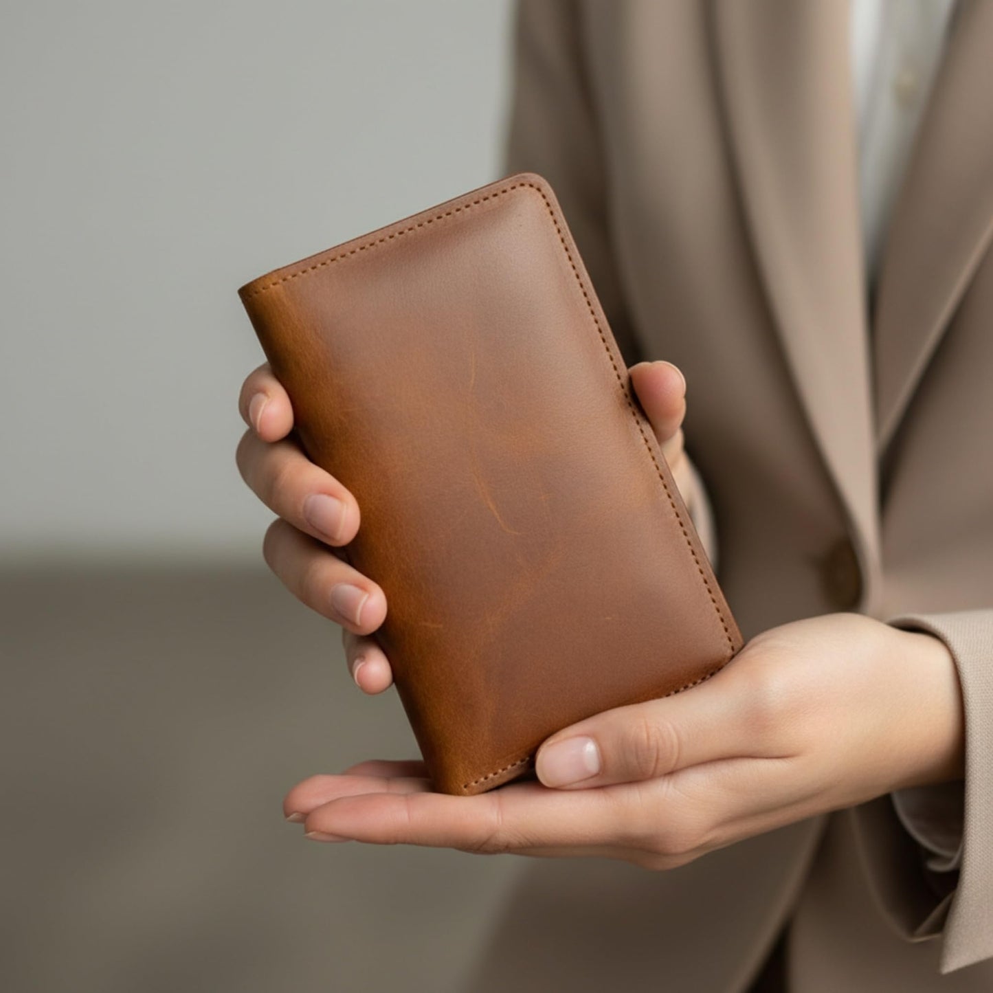 TORAKIP Leather Checkbook Cover – Slim Genuine Leather Checkbook Holder with Zipper Pocket, Checkbook Wallet Organizer for Men & Women, 7" x 3.8", Warm Brown