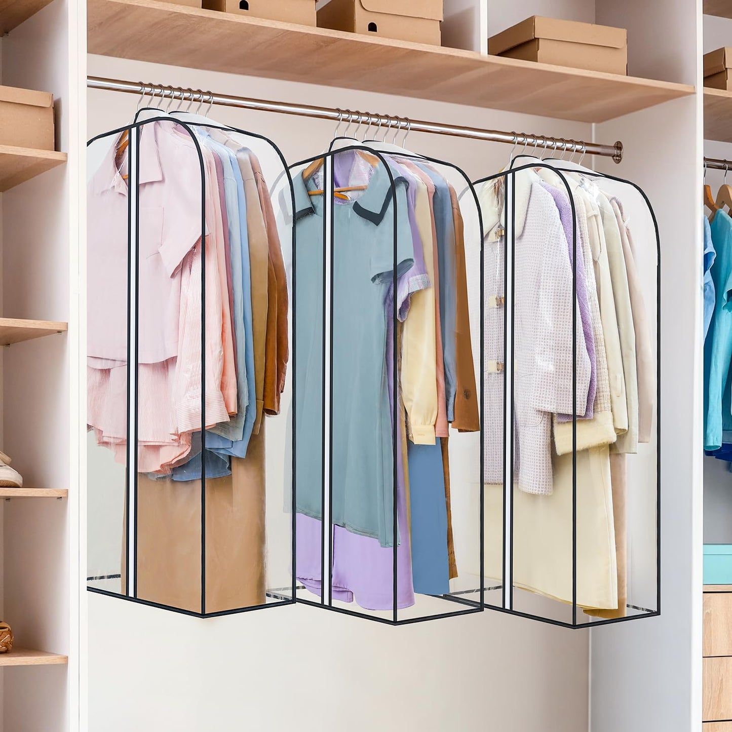 LANDNEOO 6 Pack Clear Garment Bags for Hanging Clothes with Zippers on Double Sides - 10'' Clothes Storage for Coat, Dress, and Fur in Closet - 40'' Long Suit Bags