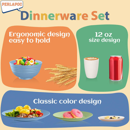 Wheat Straw Dinnerware Set 40-Piece Service for 8 Unbreakable Dishes Set Plates and Bowls Sets Drinking Glasses Microwave Safe Dish Set Lightweight Dinnerware Set for Home & Kitchen - Yellow