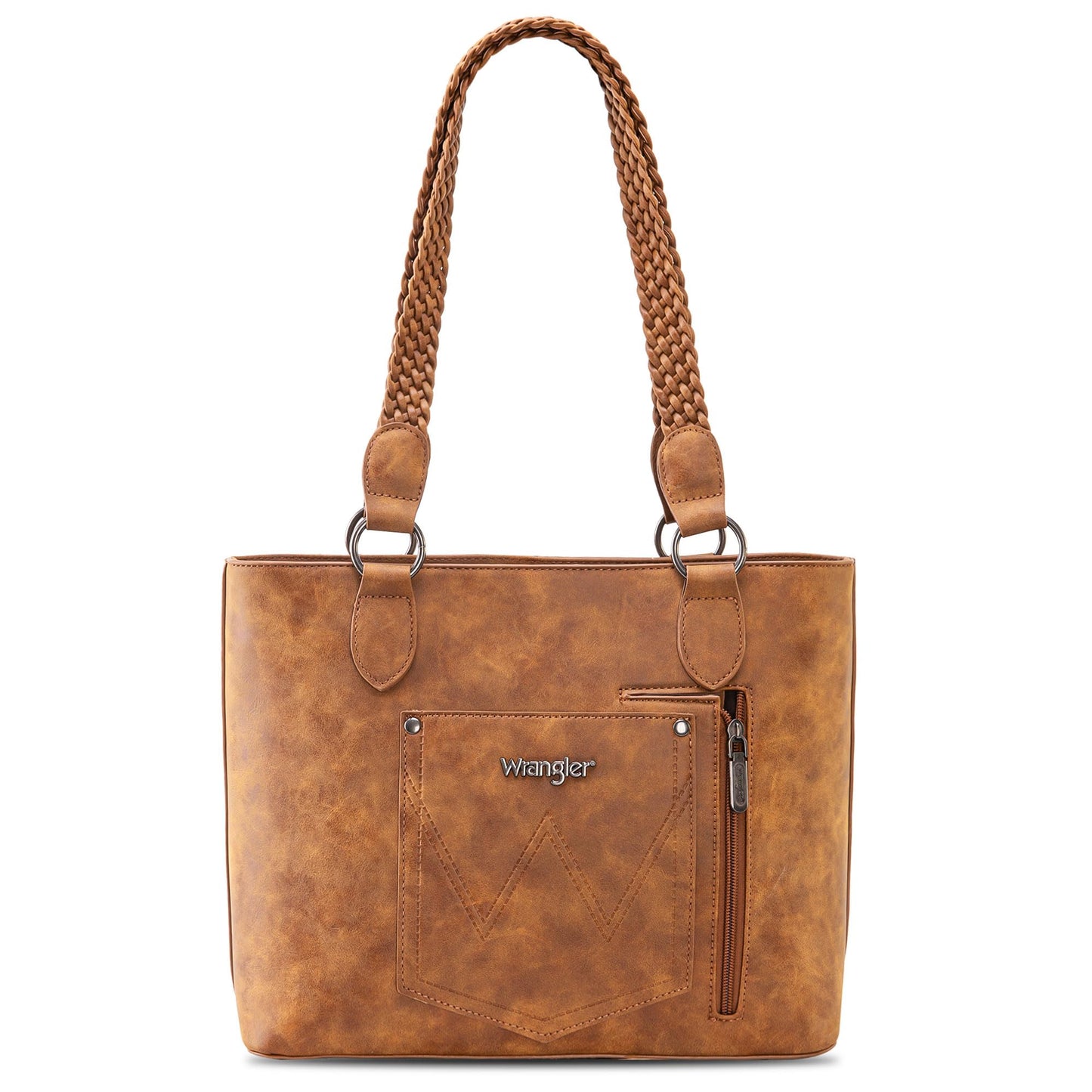 Wrangler Tote Bag for Women Multi Pockets shoulder bag western purse Medium leather like Handbags with Woven Top-Handle WG78-G8317BR