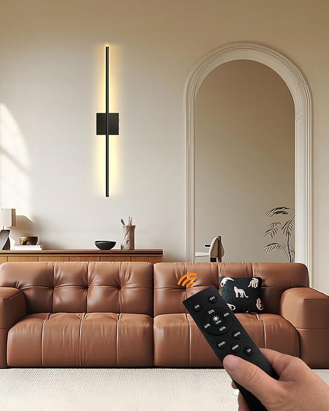 Battery Operated Wall Sconces with Remote Control, Dimmable Wall Sconces Set of Two, 3000K-6500K LED Wireless Picture Lights for Wall, Bedroom, Hallway, Living Room, 350°Rotate, 28.3 Inch(2 Pack)
