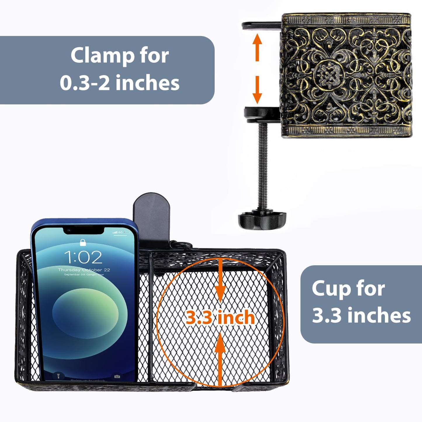 Aurynns Desk Organizer Clip on Desk Cup Holder Pencil Holder for Desk Storage Beverages Phone Holder Desk Organizer and Accessories Office School Home