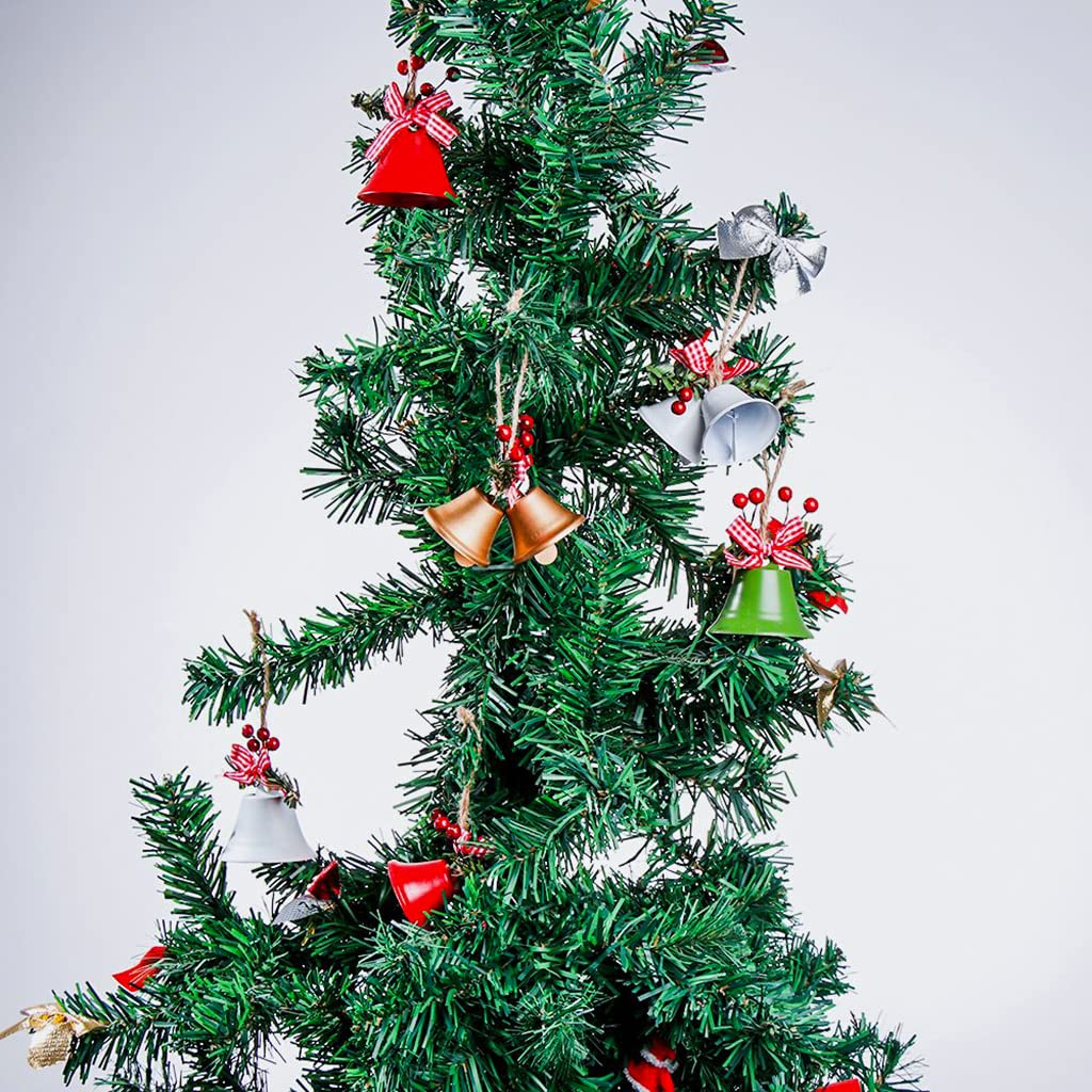 Christmas Jingle Bells Metal Decorative Bells Xmas Tree Ornaments for Wreath Holiday Crafts Rustic Home Hanging Decor Wind Chimes, Red White Gold (6 Pcs)