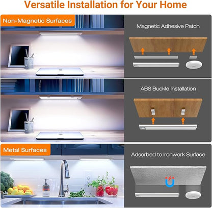 CT CAPETRONIX Under Cabinet Lights, Rechargeable Closet Lights with 3 Color Temperatures Dimmable 3 Modes, Motion Sensor Light Indoor with Magnetic, Wireless Under Counter Lights for Kitchen, Stairs
