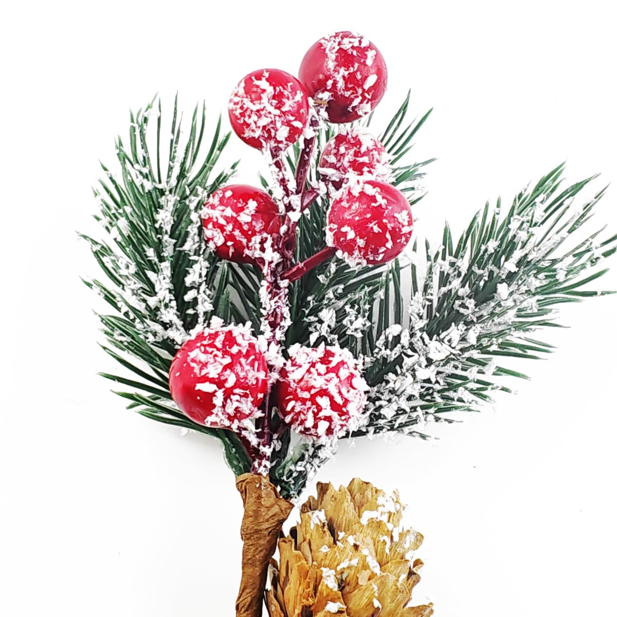 TIHOOD 20PCS 8inch Artificial Christmas Floral Picks, Red Fake Berry Picks Stems, Pine Branches with Pinecones Holly Leaves for Vase Floral Arrangement Wreath Winter Holiday Season Decor Crafts