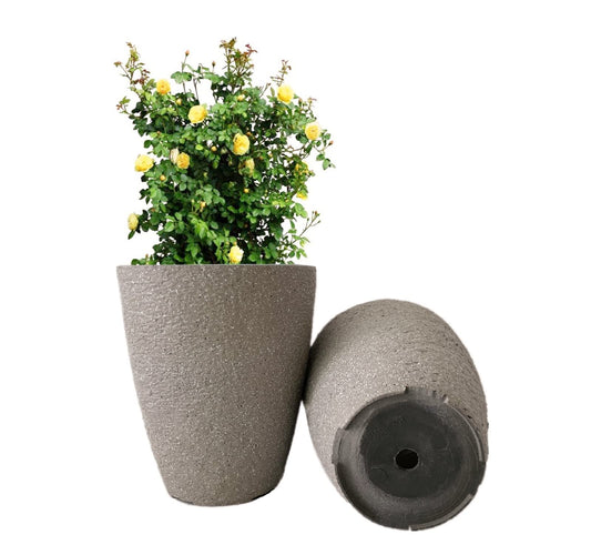 10 inch Garden Planter Lightweight Indoor Outdoor Pots with Drainage Hole for Potted Plants Flowers Greenery, Set of 2 (Speckled Grey)
