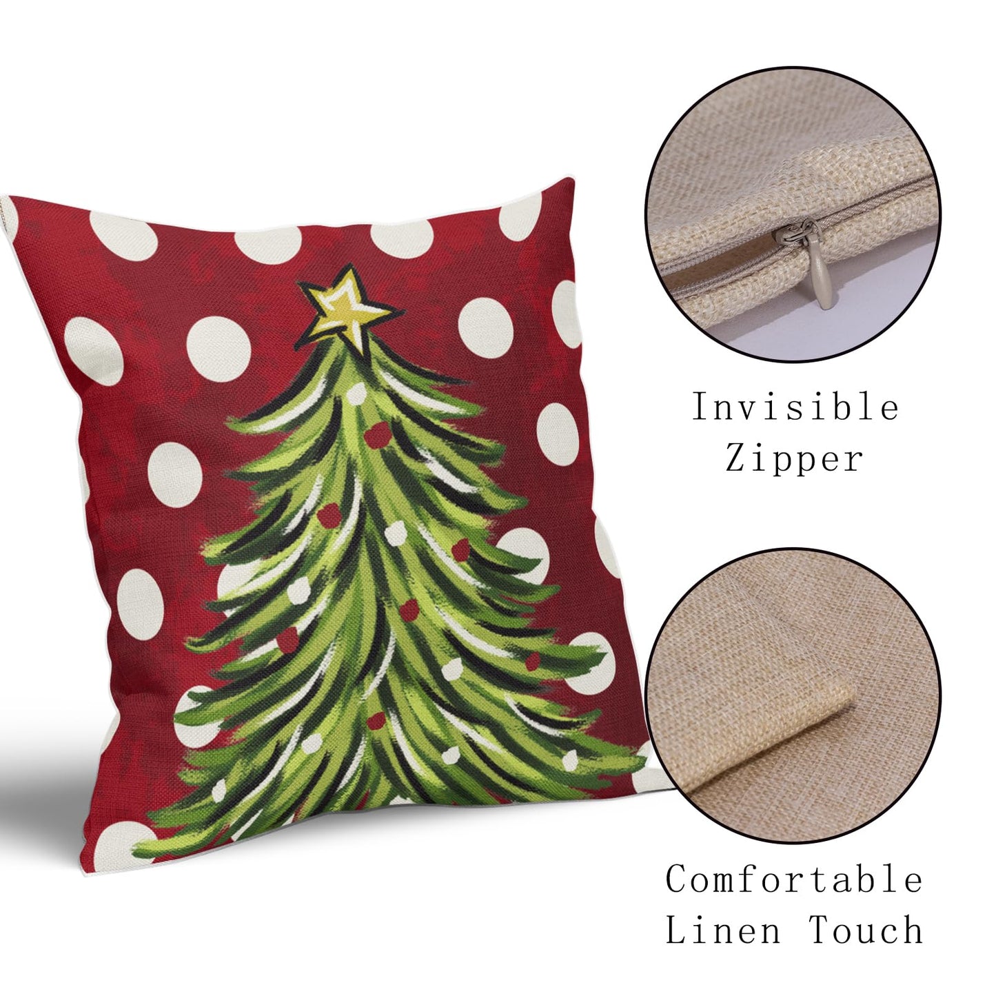 Sivirary Dark Red Christmas Pillow Covers 18x18 Inch Set of 2 Xmas Tree Polka Dots Holiday Decorative Winter Throw Pillowcases Outdoor Seasonal Farmhouse Cushion Cases Decor for Sofa Couch Bed