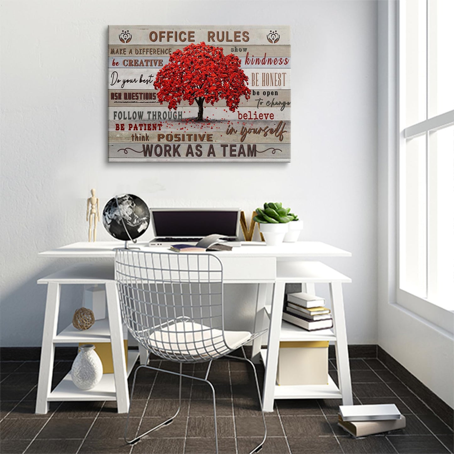HDXUFJQ Inspirational Wall Art For Office Office Rules Canvas Wall Art Team Rules Motivation Positive Quotes Wall Decor Teamwork Painting Prints for Home Ready to hang(12"x16")