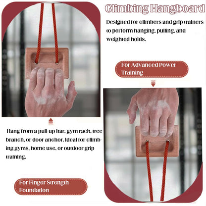 Wshxjzyay Portable Hangboard, Climbing Hangboard, Dual-Pocket Grip Blocks for Finger Strength, Power, and Forearm Training, Adjustable Rope and Metal Clips Included