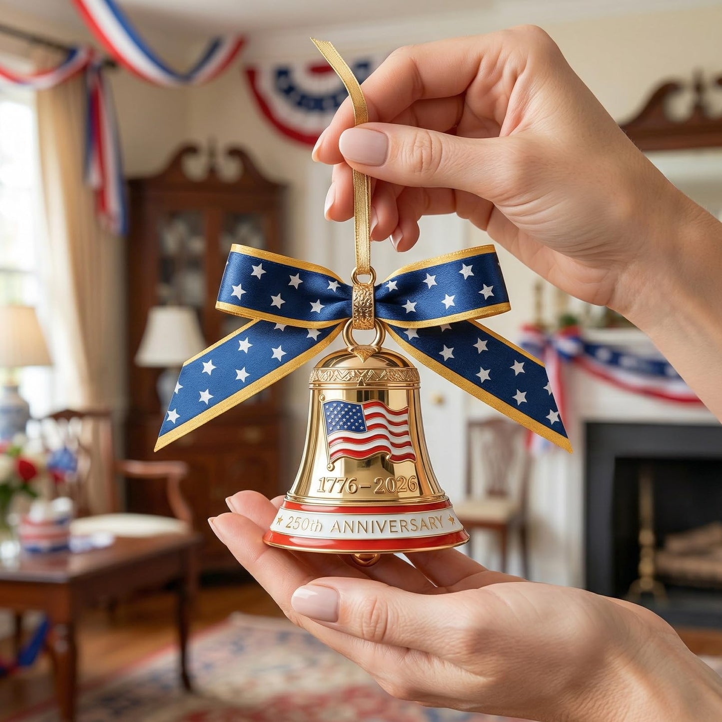 250 Anniversary USA Ornament for Fourth of July Decorations, 3D Metal 1776-2026 Liberty Bell Patriotic Ornaments Independence Day Decorations, 4th of July Gifts for Men Women